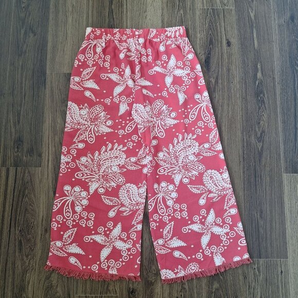 💙 Umgee Wide Leg Flowy Fringe Floral Linen Blend Size L/XL Boho Pants - Picture 7 of 8